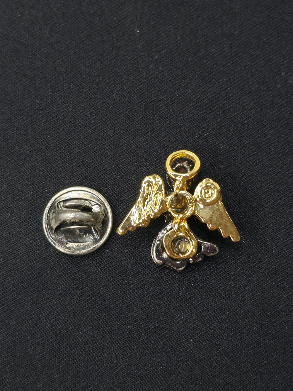 VTG USA Made Signed Pewter Gold Guardian Angel Pin 1cm - Picture 5 of 6